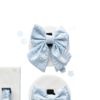 Cocopup London Baby Blue Floral Dog Bow Tie, 13 x 11 cm, Velvet with Strap Fastening