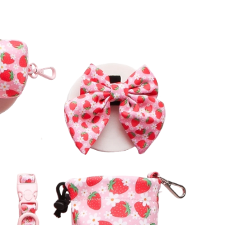 Cocopup London Pupberry Fields Sailor Bow Tie, Pink Strawberry Pattern, 10 cm x 7 cm