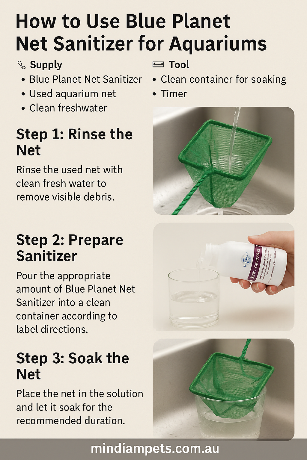  How to Use Blue Planet Net Sanitizer – Step-by-Step Infographic | mindiampets.com.au