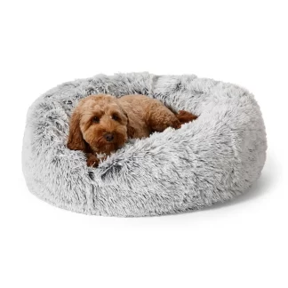 Snooza – Calming Cuddler Pet Bed – Silver Fox, Vegan Faux Fur, Washable, Replaceable Filling, Sizes S to XL – Mindiampets.com.au