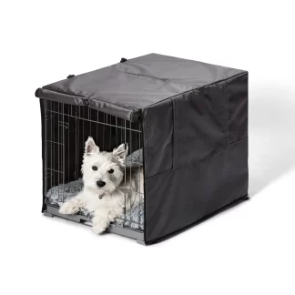 Snooza 2-in-1 Dog Crate Cover – Water-Resistant, Washable, Grey, Fits Snooza Crates, Roll-Up Access Panels – Mindiampets.com.au