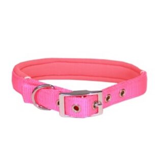 Beau Pets Neoprene Dog Collar in Pink features durable nylon with soft neoprene lining for comfort. Chrome-plated fittings for added strength. Sizes 40cm-70cm.