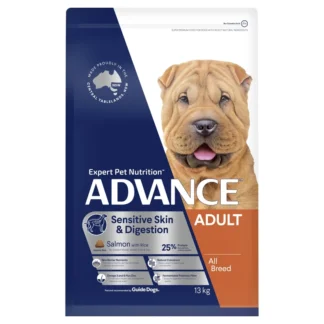 Support sensitive skin and digestion with Advance Adult Dog All Breed Dry Food. Made in Australia with premium ingredients for a healthier, happier pet.