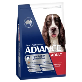 Advance – Adult Dog – Medium Breed – Triple Action Dental Care | 13kg | Tartar Control & Fresh Breath | No Wheat or Soy | Australian Made