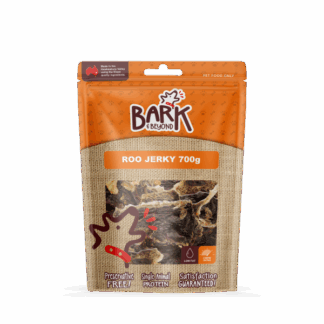 Bark & Beyond Roo Jerky is a healthy, single protein dog treat made from 100% kangaroo. Supports dental health with no preservatives or fillers.