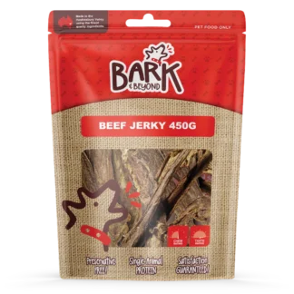 Bark & Beyond Beef Jerky Dog Treats offer a natural, Australian-made snack packed with delicious beef flavour your dog will love.