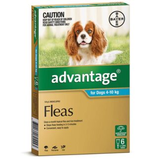 Advantage Spot-On kills fleas on dogs 4–10kg within 1 hour. Lasts 1 month, safe for puppies, pregnant & lactating dogs. Fast shipping Australia-wide.