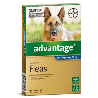 Advantage Spot-On kills fleas on large dogs over 25kg within 1 hour. Lasts a month, safe for puppies, pregnant & lactating dogs. Fast delivery across Australia.
