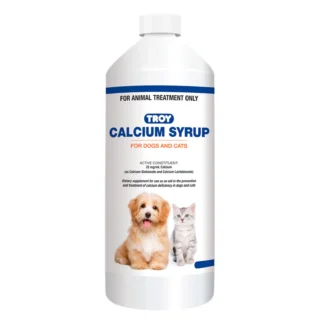 Liquid calcium supplement mixed with pet food